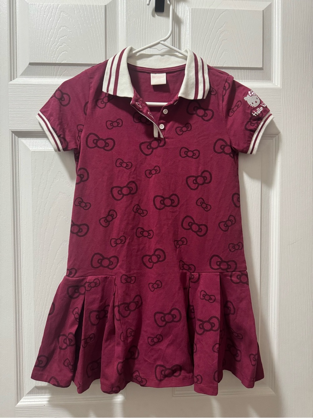 Hello Kitty Burgundy Polo-Style Girls Dress with White Trim